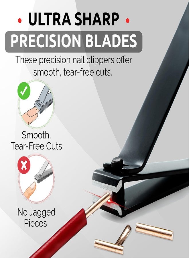 KLIPP Nail Clippers for Men & Women - Ultra Sharp Stainless Steel Fingernail Clipper & Toenail Clippers with Curved & Straight Blades Toe Professional Nail Cutter Kit with Tin Case for Travel (Black) - Image 2