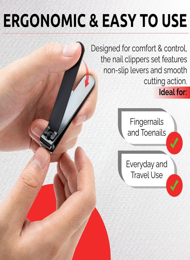 KLIPP Nail Clippers for Men & Women - Ultra Sharp Stainless Steel Fingernail Clipper & Toenail Clippers with Curved & Straight Blades Toe Professional Nail Cutter Kit with Tin Case for Travel (Black) - Image 3