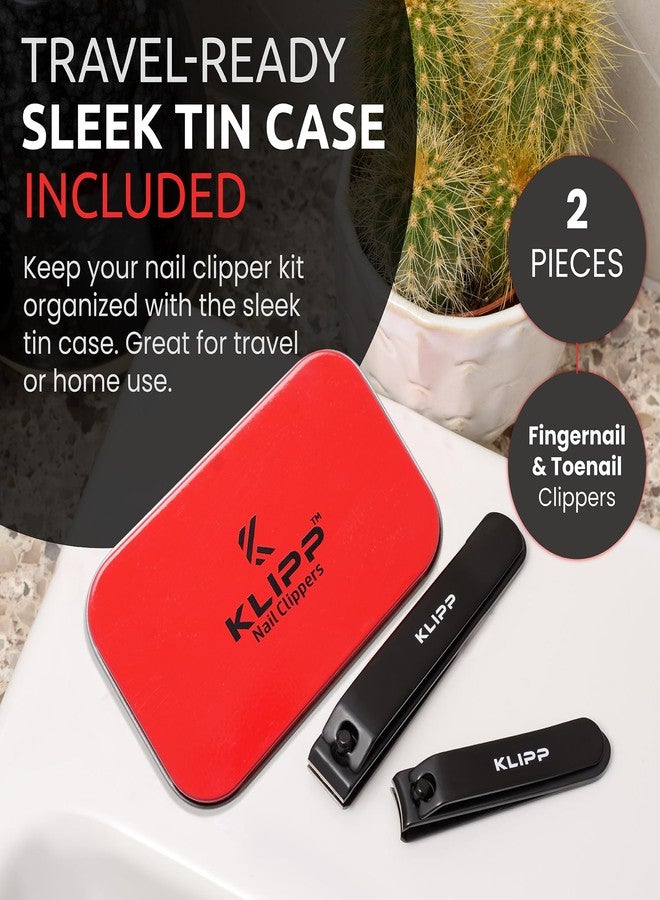 KLIPP Nail Clippers for Men & Women - Ultra Sharp Stainless Steel Fingernail Clipper & Toenail Clippers with Curved & Straight Blades Toe Professional Nail Cutter Kit with Tin Case for Travel (Black) - Image 4