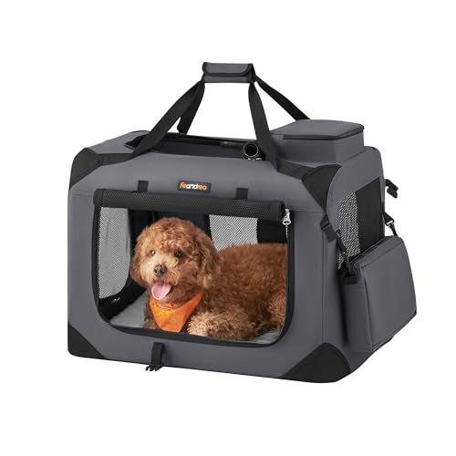 Feandrea 24 Inches Collapsible Soft Dog Crate Portable Travel Dog Crate for Indoor and Outdoor Use Dog Carrier Kennel with Safety Zippers for Living Room Car Travelling Camping Gray UPDC60GY - Image 1