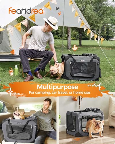 Feandrea 24 Inches Collapsible Soft Dog Crate Portable Travel Dog Crate for Indoor and Outdoor Use Dog Carrier Kennel with Safety Zippers for Living Room Car Travelling Camping Gray UPDC60GY - Image 3