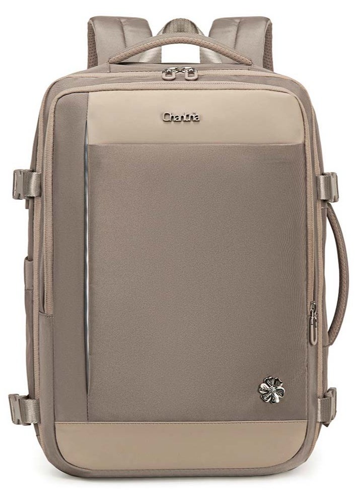 Chantria - Extendable Female Business Travel Backpack, Large School Work Laptop Backpack with Laptop and Tablet Compartment for Women, Khaki - Image 1