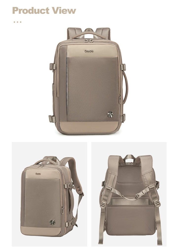 Chantria - Extendable Female Business Travel Backpack, Large School Work Laptop Backpack with Laptop and Tablet Compartment for Women, Khaki - Image 1
