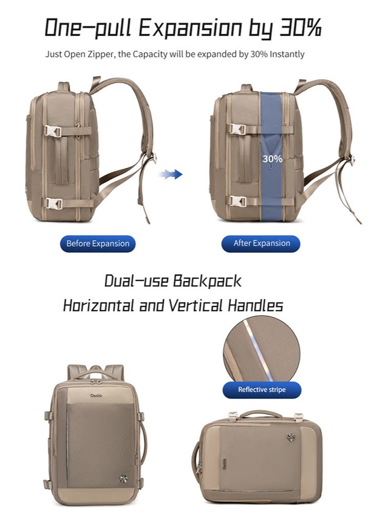 Chantria - Extendable Female Business Travel Backpack, Large School Work Laptop Backpack with Laptop and Tablet Compartment for Women, Khaki - Image 1