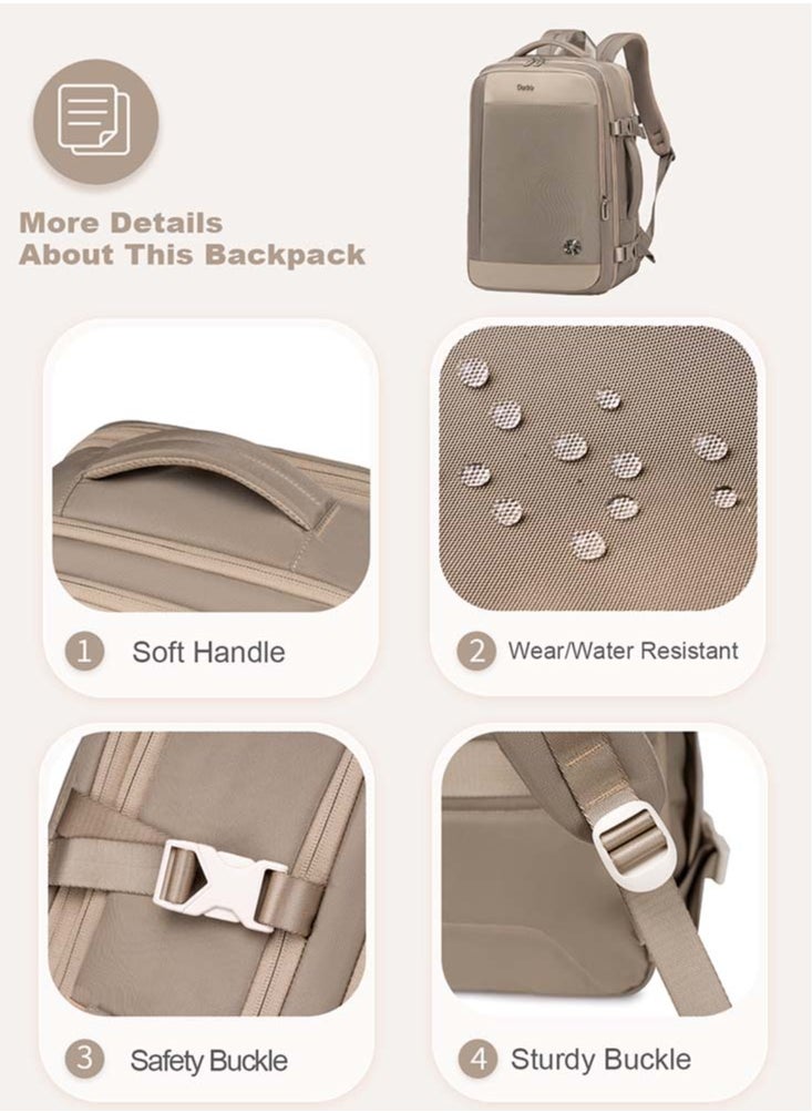 Chantria - Extendable Female Business Travel Backpack, Large School Work Laptop Backpack with Laptop and Tablet Compartment for Women, Khaki - Image 1