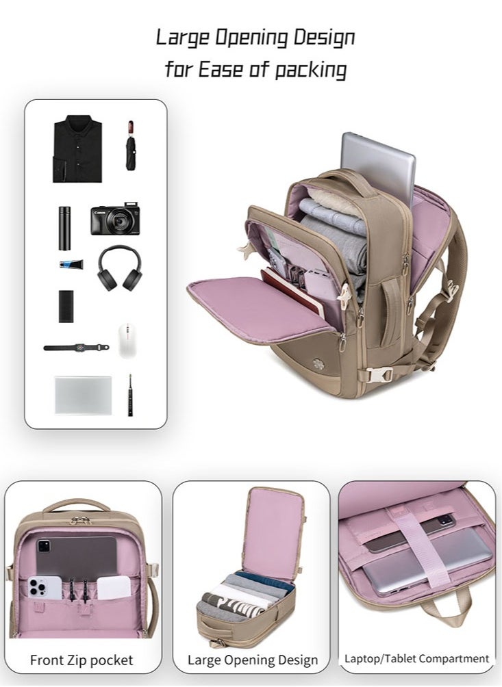 Chantria - Extendable Female Business Travel Backpack, Large School Work Laptop Backpack with Laptop and Tablet Compartment for Women, Khaki - Image 1