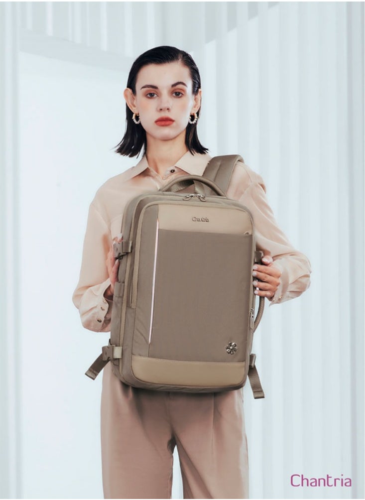 Chantria - Extendable Female Business Travel Backpack, Large School Work Laptop Backpack with Laptop and Tablet Compartment for Women, Khaki - Image 1