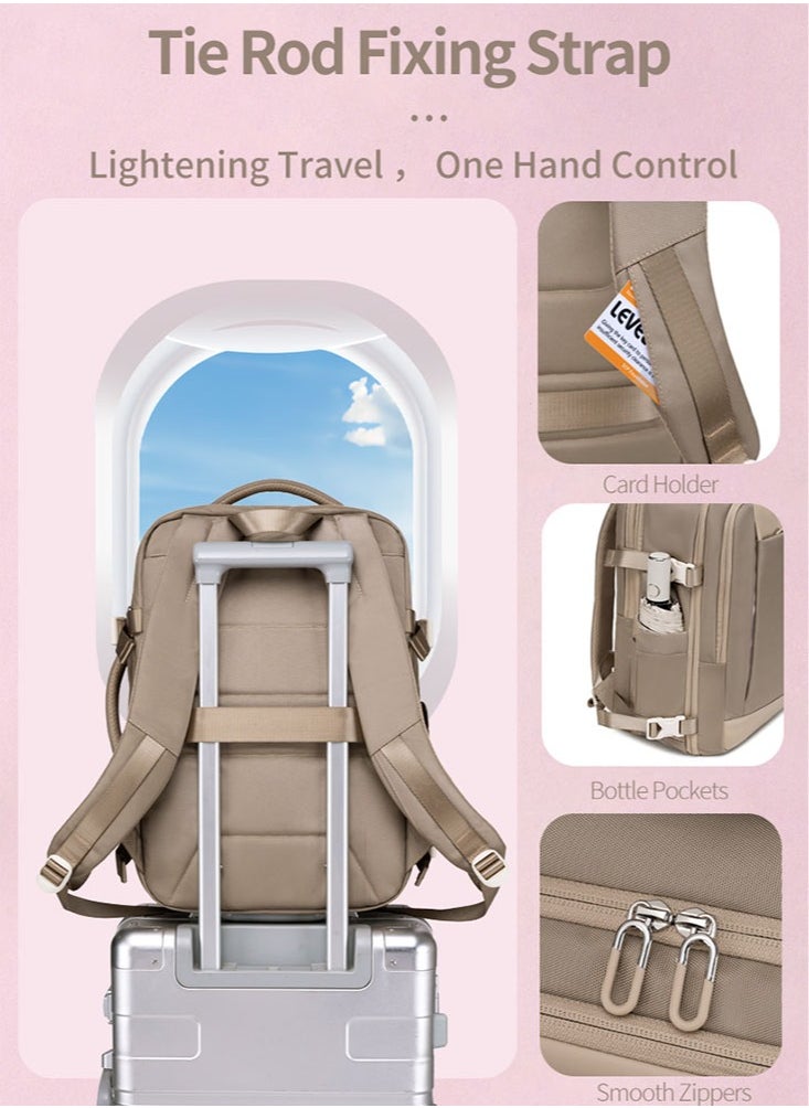 Chantria - Extendable Female Business Travel Backpack, Large School Work Laptop Backpack with Laptop and Tablet Compartment for Women, Khaki - Image 1