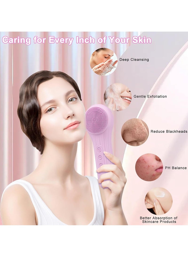 Generic Sonic Silicone Facial Cleansing Brush, Rechargeable Electric Face Scrubber for Women, Waterproof Face Wash Brush for Cleaning and Deep Cleansing and Exfoliating, Pink  - Image 3