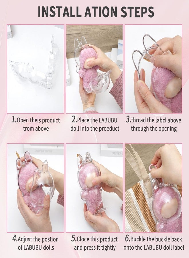 Moruiero 2PCS Protective Case for LABUBU, Clear Figure Display Bag with Keychain for Doll(Doll Excluded, 2PCS Style Standing) - Image 5