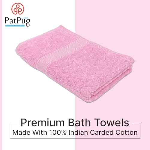 PatPug 100% Indian Ultra Soft Cotton 380 GSM Highly Absorbent, Fade Resistant Large Bath Towel (Sweet Pink) - Image 3