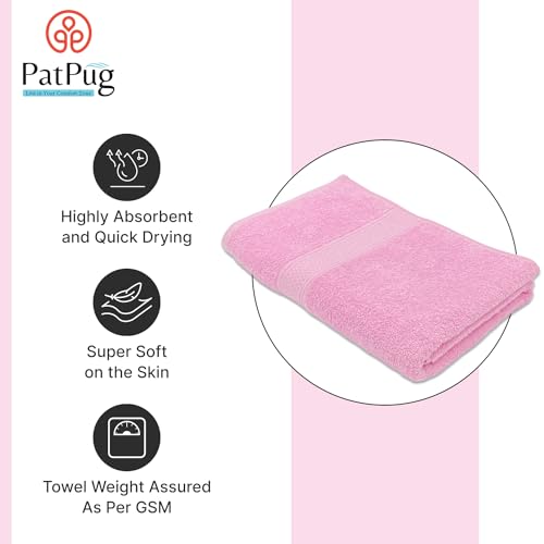 PatPug 100% Indian Ultra Soft Cotton 380 GSM Highly Absorbent, Fade Resistant Large Bath Towel (Sweet Pink) - Image 2