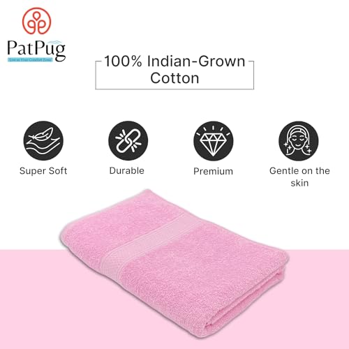 PatPug 100% Indian Ultra Soft Cotton 380 GSM Highly Absorbent, Fade Resistant Large Bath Towel (Sweet Pink) - Image 5