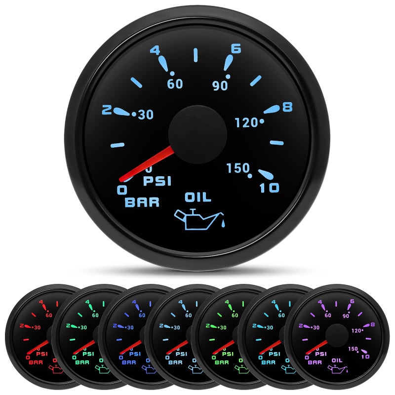 ARTILAURA Oil Pressure Gauge Electric 2116 52mm 0150 PSI 010Bar Boat Meter 7 Color for AUTO Car Truck Marine All Black - Image 2