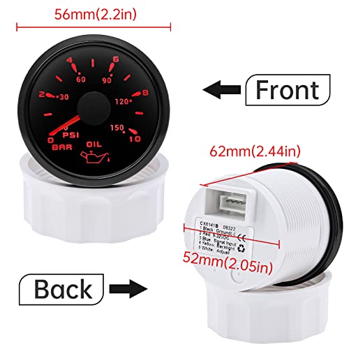 ARTILAURA Oil Pressure Gauge Electric 2116 52mm 0150 PSI 010Bar Boat Meter 7 Color for AUTO Car Truck Marine All Black - Image 3