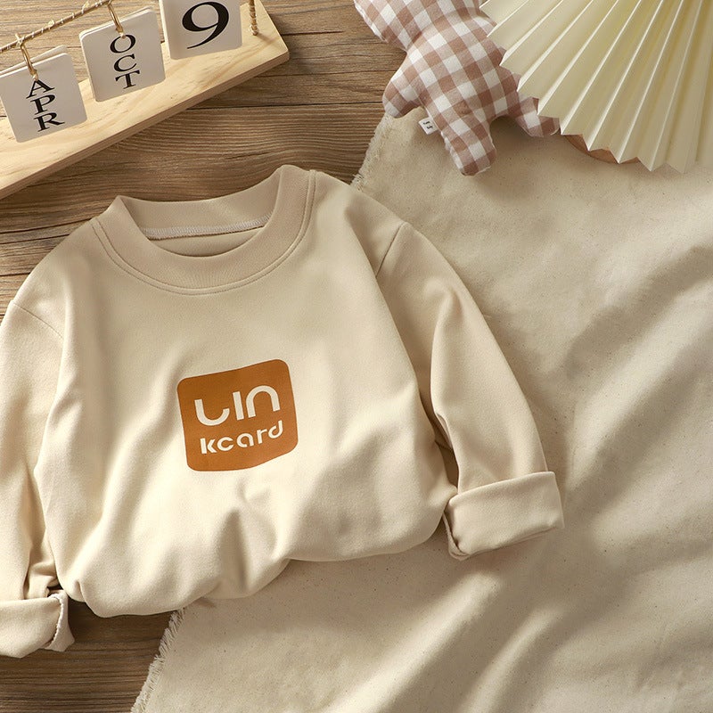 Kids Velvet Warm Long Sleeve Collared Top BR01-khaki LIN 