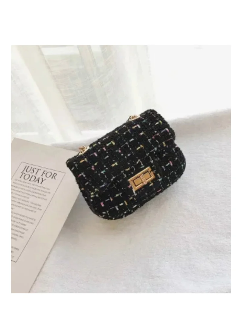 Lion Llama Tweed mini crossbody Black bag for girls