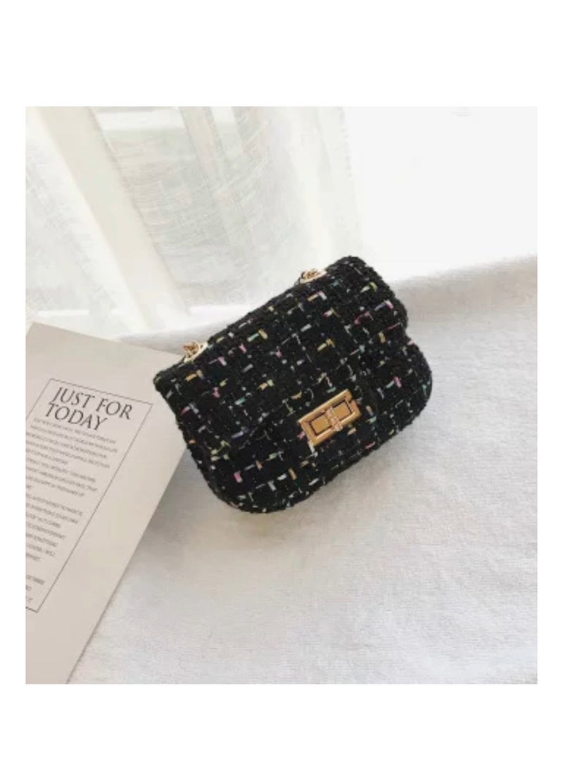 Lion Llama - Tweed mini crossbody Black bag for girls - Image 1