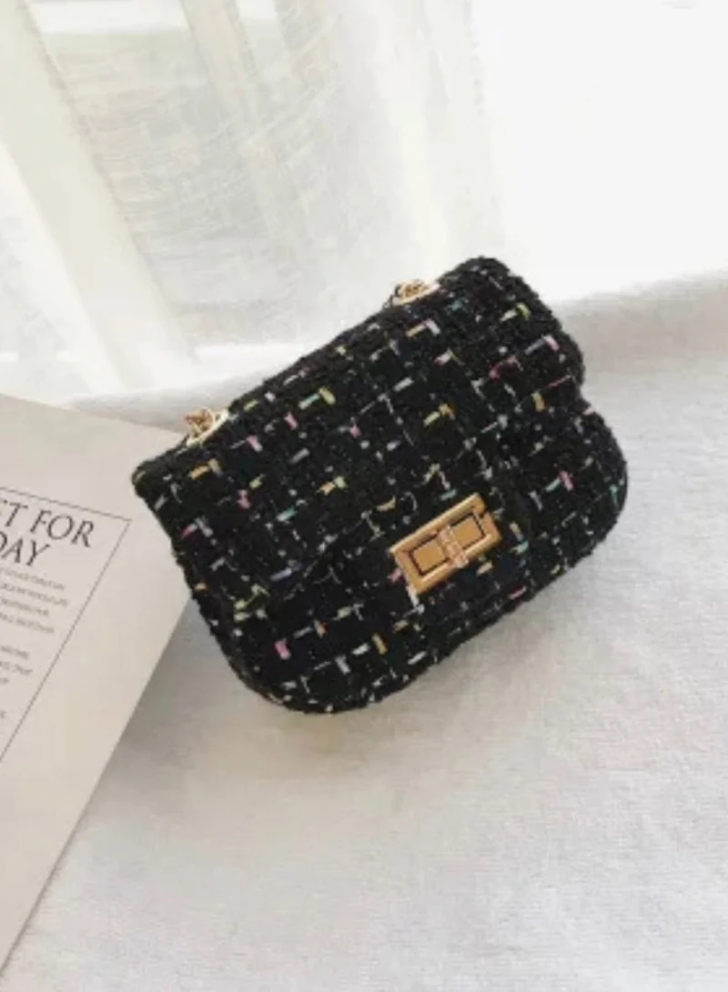 Lion Llama Tweed mini crossbody Black bag for girls