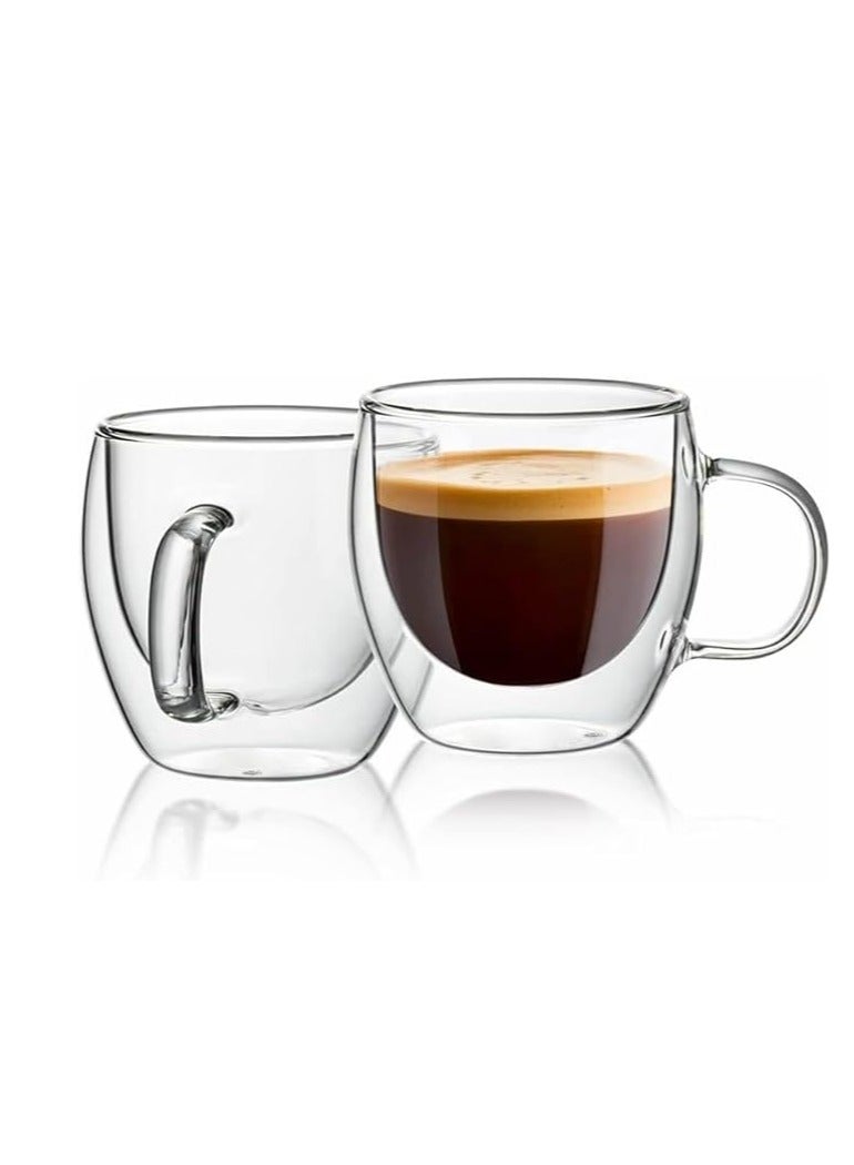 Eco-neutral Espresso cups set of 2 Kahwa cups with 2 bamboo coasters coﬀee cups are double walled vacuum insulated and made from borosilicate glass Packed in a gift box - Image 1