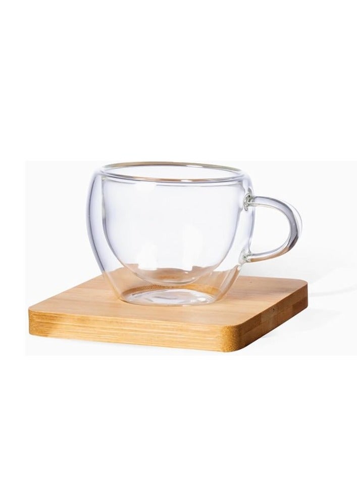 Eco-neutral Espresso cups set of 2 Kahwa cups with 2 bamboo coasters coﬀee cups are double walled vacuum insulated and made from borosilicate glass Packed in a gift box - Image 3