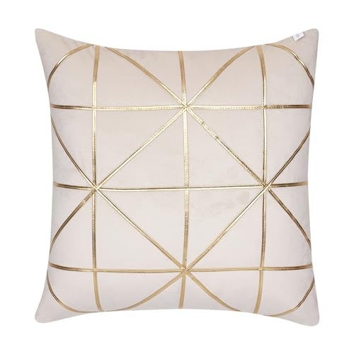NIVKART Cushion Covers 16 inch x 16 inch Set of 2|Throw/Pillow Cushion Covers - (Cream)|Decorative Velvet Golden Leather Embroidery Cushion Covers| Bed Pillow Soft Cushion Covers - Image 2