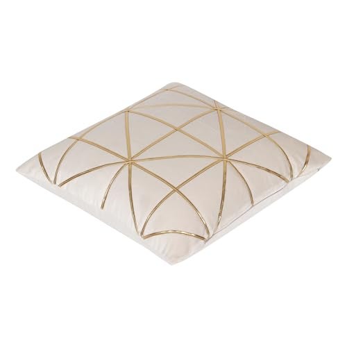 NIVKART Cushion Covers 16 inch x 16 inch Set of 2|Throw/Pillow Cushion Covers - (Cream)|Decorative Velvet Golden Leather Embroidery Cushion Covers| Bed Pillow Soft Cushion Covers - Image 3