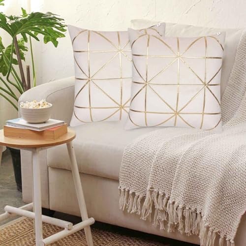 NIVKART Cushion Covers 16 inch x 16 inch Set of 2|Throw/Pillow Cushion Covers - (Cream)|Decorative Velvet Golden Leather Embroidery Cushion Covers| Bed Pillow Soft Cushion Covers - Image 1