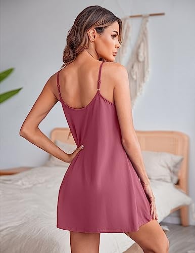 Ekouaer فستان نوم إيكواير الجذاب للنساء بيجامة دانتيل مريحة، رقبة على شكل V، أحمر M - Image 5
