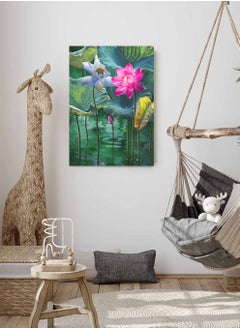 LOWHA Framed Canvas Wall Art Stretched Over Wooden Frame, Lotus In Lake Painting, For Home, Living Room, Office Decor  - Image 1