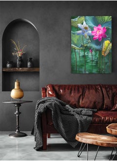 LOWHA Framed Canvas Wall Art Stretched Over Wooden Frame, Lotus In Lake Painting, For Home, Living Room, Office Decor  - Image 3