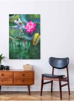 LOWHA Framed Canvas Wall Art Stretched Over Wooden Frame, Lotus In Lake Painting, For Home, Living Room, Office Decor  - Image 2
