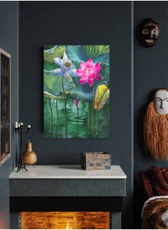 LOWHA Framed Canvas Wall Art Stretched Over Wooden Frame, Lotus In Lake Painting, For Home, Living Room, Office Decor  - Image 4