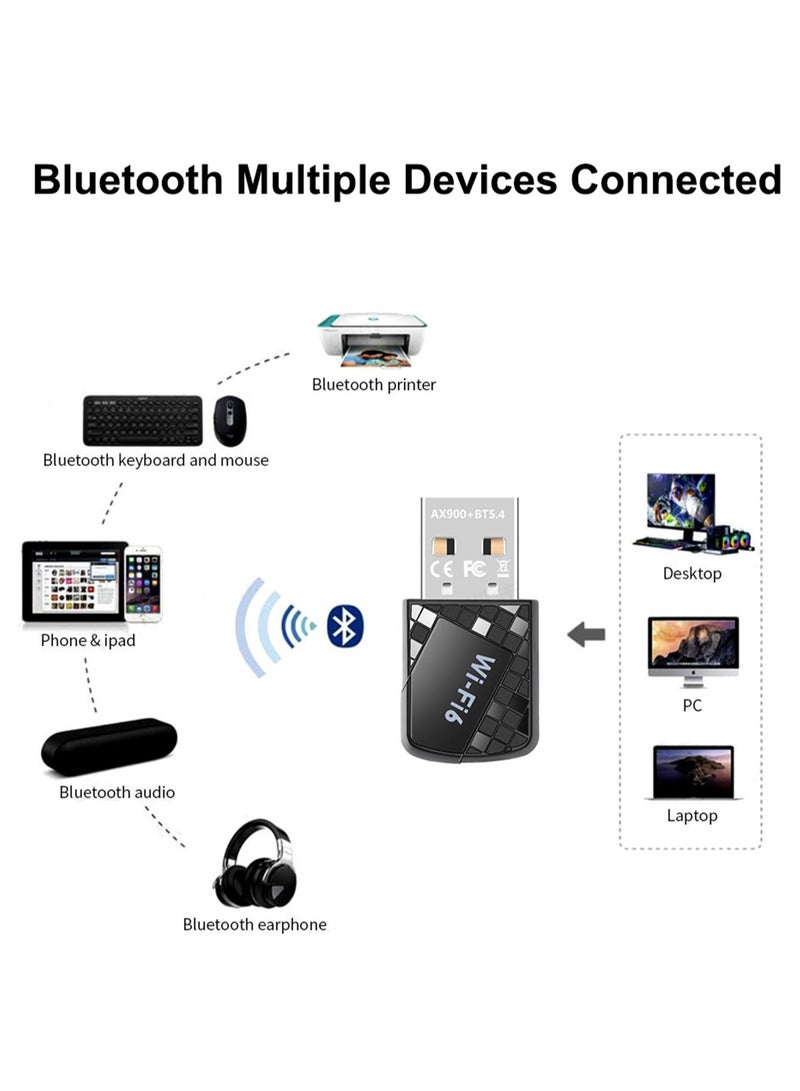 USB WiFi6 AX900 Driver Free Adapter, 900Mbps Dual Band 2.4/5Ghz Wireless Network External Receiver Transmitter for Bluthooth Printer/Keyboard/Mouse/Phone and Pad/Audio/Earphone, Mini WiFi Dongle for PC/Laptop/Desktop - Image 2