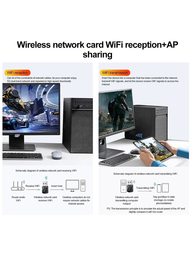 USB WiFi6 AX900 Driver Free Adapter, 900Mbps Dual Band 2.4/5Ghz Wireless Network External Receiver Transmitter for Bluthooth Printer/Keyboard/Mouse/Phone and Pad/Audio/Earphone, Mini WiFi Dongle for PC/Laptop/Desktop - Image 4