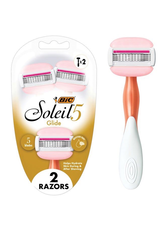 Bic Soleil Glide Disposable Razors for Women, 5 Blades With Shea Butter Moisture Strip For a Smooth Glide, 2 Piece Womens Razor Set - Image 1