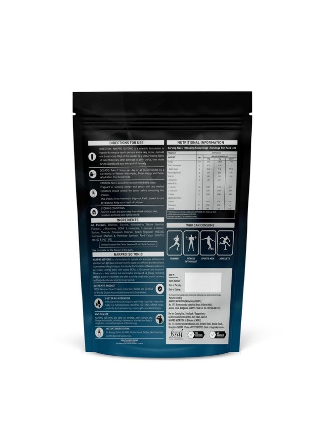 NAKPRO Isotonic Instant Energy Drink | 482mg Electrolytes, 128g Energy, 340mg BCAA per serving, Instant Hydration Electrolytes (750g, Fruit Punch) - Image 2