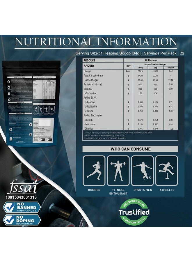 NAKPRO Isotonic Instant Energy Drink | 482mg Electrolytes, 128g Energy, 340mg BCAA per serving, Instant Hydration Electrolytes (750g, Fruit Punch) - Image 3