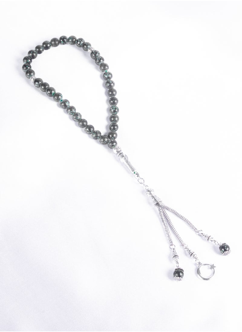 The Black Pearl Accessories Black Green Alabaster Stone Prayer Bead of 33 Beads  - Image 1