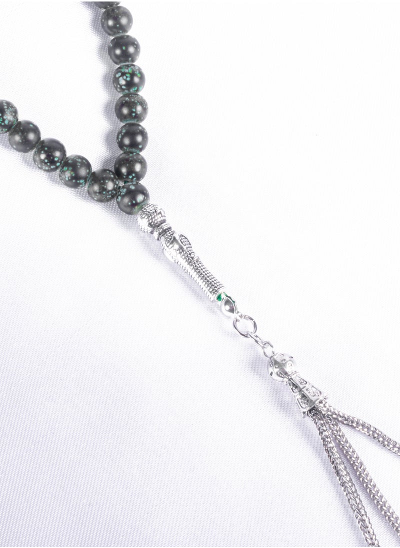 The Black Pearl Accessories Black Green Alabaster Stone Prayer Bead of 33 Beads  - Image 3