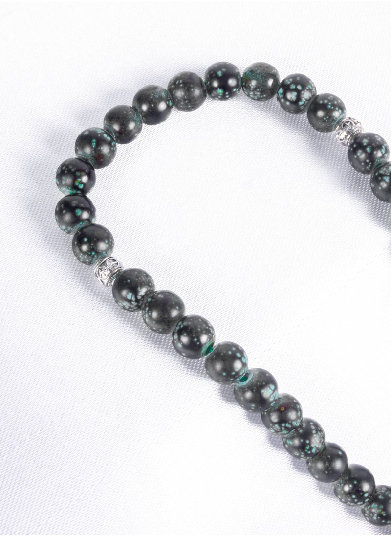 The Black Pearl Accessories Black Green Alabaster Stone Prayer Bead of 33 Beads  - Image 4