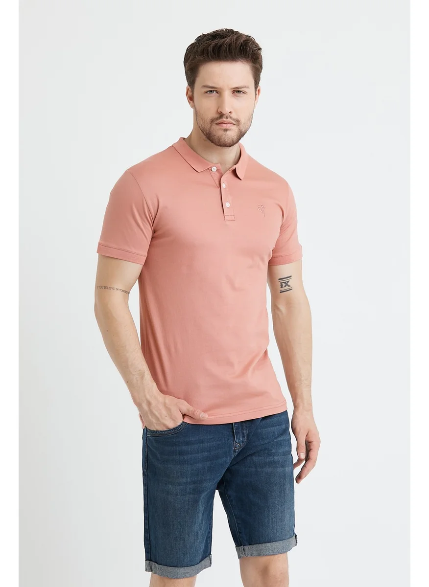 MRS Clothing Palm Men's Powder Polo Collar T-Shirt with Embroidery Detail