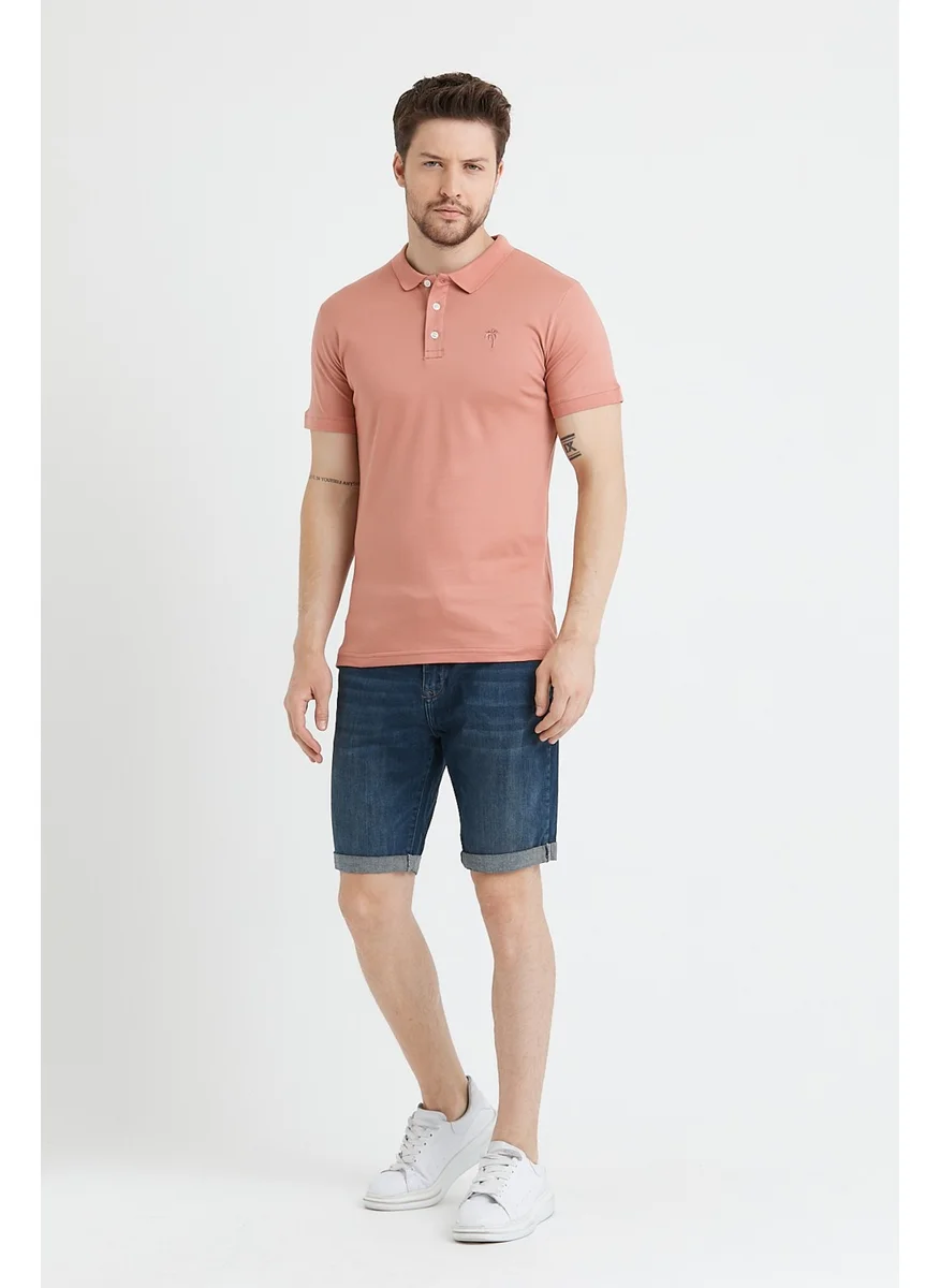 MRS Clothing Palm Men's Powder Polo Collar T-Shirt with Embroidery Detail