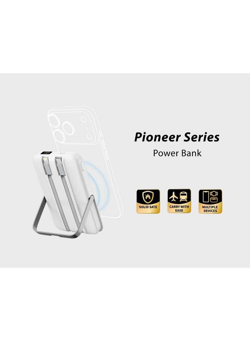 FIFTH ELEMENT FUSION 10000mAh 3-in-1 MagSafe Power Bank with Foldable Stand, 20W PD & 15W Wireless Charging – White - Image 4