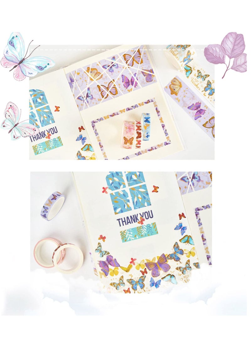 KASTWAVE Colorful Butterfly Washi Tape, Gold Foil Washi Art 5 Sizes Decorative Scrapbook DIY Decor and Craft Gift Wrap for Bullet Journal, Scrapbook, Kids DIY Crafts (10 Rolls) - Image 5