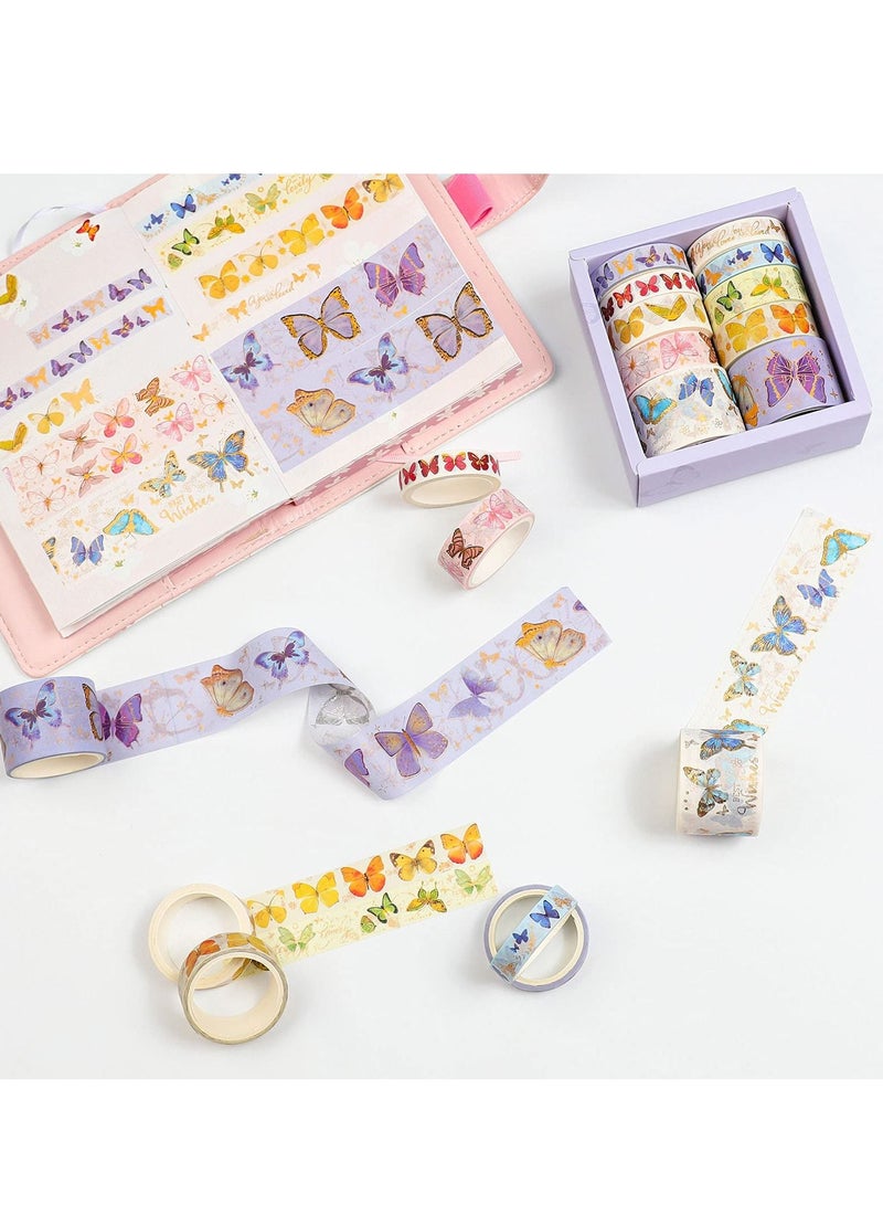 KASTWAVE Colorful Butterfly Washi Tape, Gold Foil Washi Art 5 Sizes Decorative Scrapbook DIY Decor and Craft Gift Wrap for Bullet Journal, Scrapbook, Kids DIY Crafts (10 Rolls) - Image 2