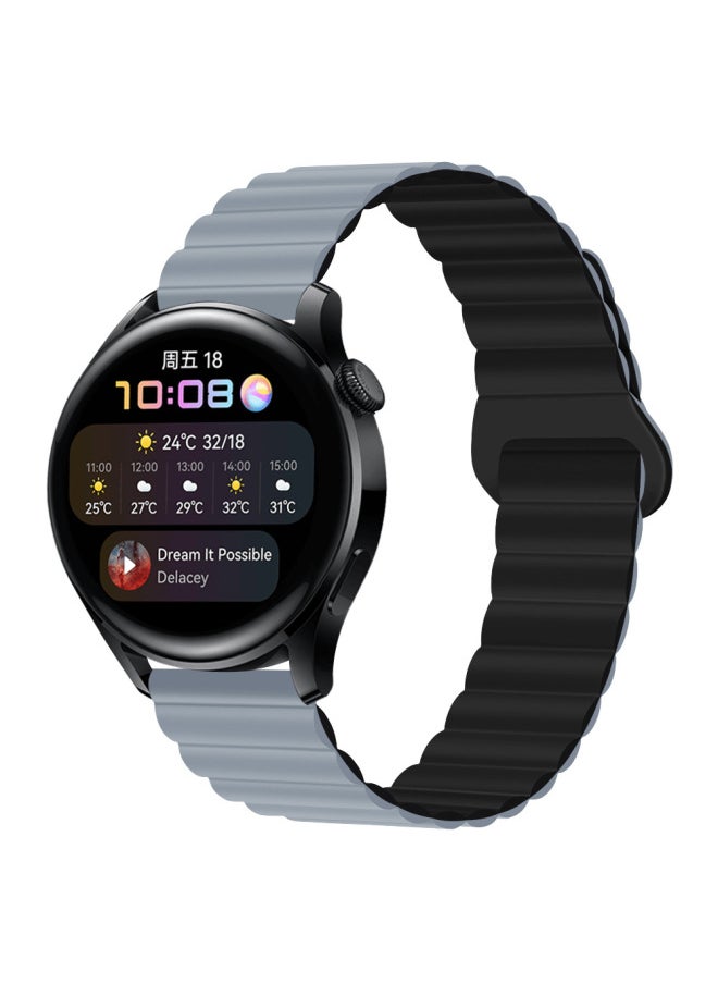 For Huawei GT4/gt3/Samsung Watch4PRO Two-color Silicone Magnetic Loop 20/22mm Watch Band-Color:32# Light Yellow With Mist Blue-Specifications:22MM