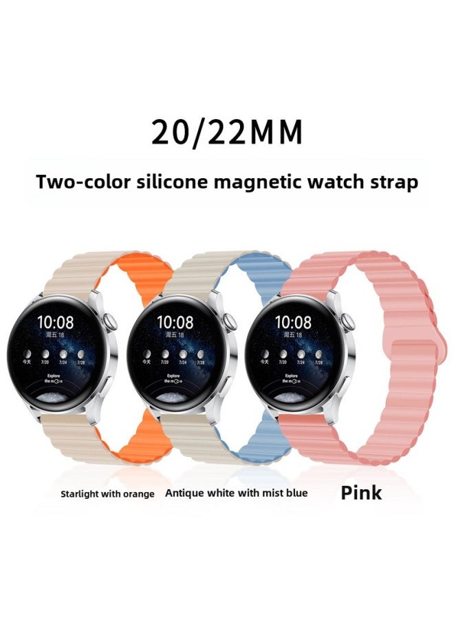 For Huawei GT4/gt3/Samsung Watch4PRO Two-color Silicone Magnetic Loop 20/22mm Watch Band-Color:32# Light Yellow With Mist Blue-Specifications:22MM