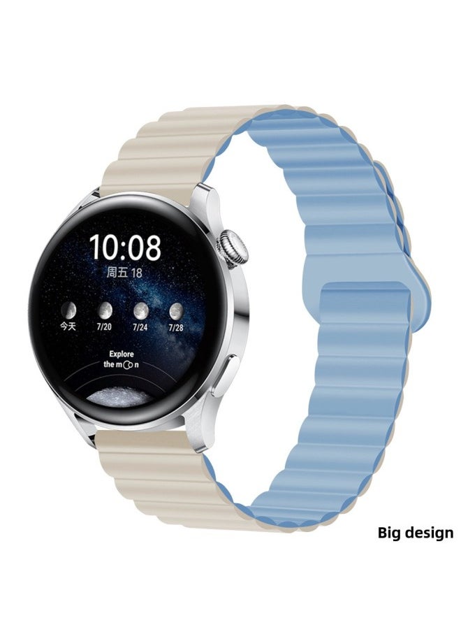 For Huawei GT4/gt3/Samsung Watch4PRO Two-color Silicone Magnetic Loop 20/22mm Watch Band-Color:32# Light Yellow With Mist Blue-Specifications:22MM