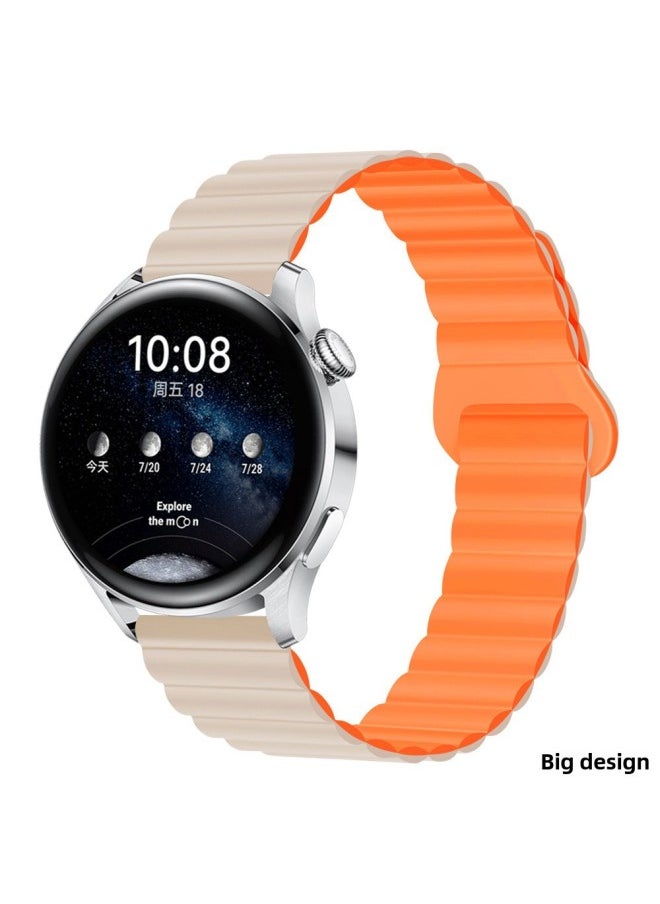 For Huawei GT4/gt3/Samsung Watch4PRO Two-color Silicone Magnetic Loop 20/22mm Watch Band-Color:32# Light Yellow With Mist Blue-Specifications:22MM